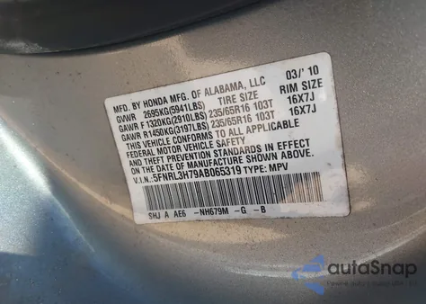 2010 Honda Odyssey Ex-L из США, поврежденный, VIN 5FNRL3H79AB065319